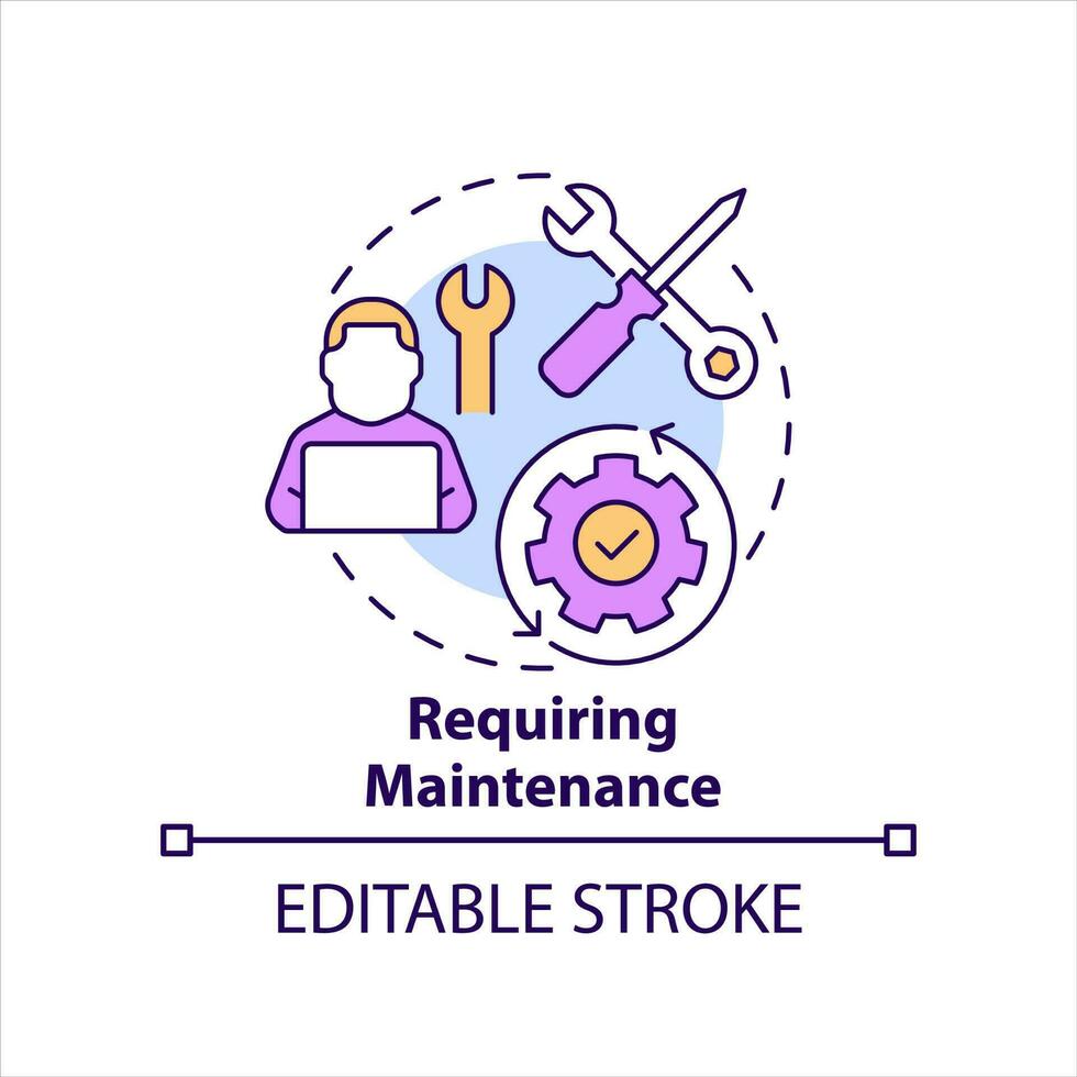 behöva underhåll begrepp ikon. hårdvara tjänster. Utrustning nackdelar. företag abstrakt aning tunn linje illustration. isolerat översikt teckning. redigerbar stroke vektor