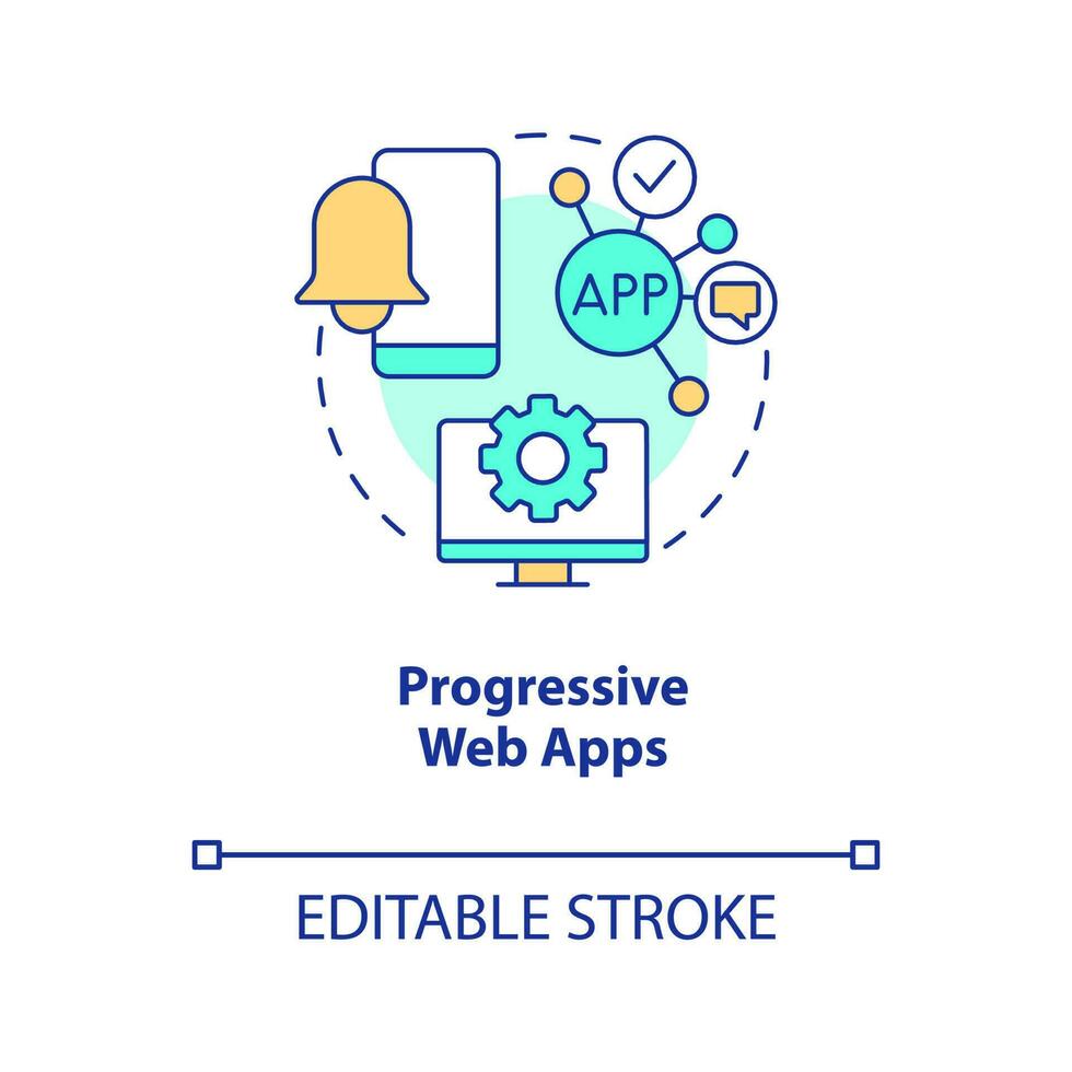 progressiv webb appar begrepp ikon. mobil utveckling. trend i digital teknologi abstrakt aning tunn linje illustration. isolerat översikt teckning. redigerbar stroke vektor