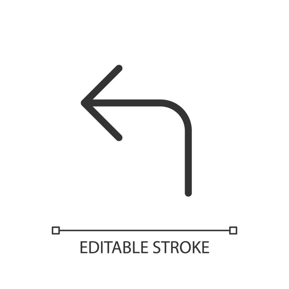 vänster sväng pil pixel perfekt linjär ui ikon. nå destination. väg tecken. körning bil. gui, ux design. översikt isolerat användare gränssnitt element för app och webb. redigerbar stroke vektor