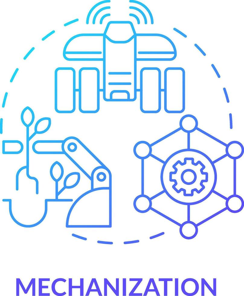 Mechanisierung Blau Gradient Konzept Symbol. Bauernhof Automatisierung. Quelle von landwirtschaftlich Produktivität abstrakt Idee dünn Linie Illustration. isoliert Gliederung Zeichnung vektor