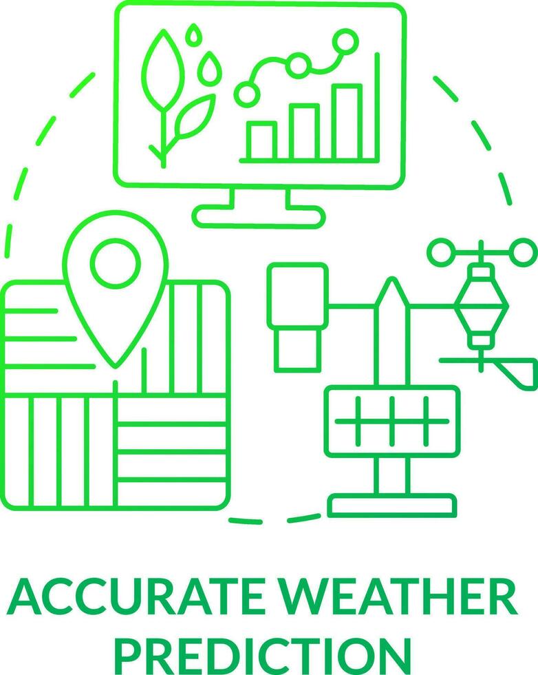 genau Wetter Prognose Grün Gradient Konzept Symbol. innovativ Werkzeug. ist gestiegen Ernte Ausbeute abstrakt Idee dünn Linie Illustration. isoliert Gliederung Zeichnung vektor