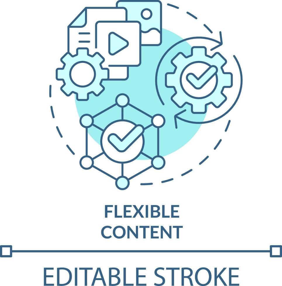 flexibel Inhalt Türkis Konzept Symbol. Format Ändern Fähigkeit. Daten Anforderung abstrakt Idee dünn Linie Illustration. isoliert Gliederung Zeichnung. editierbar Schlaganfall vektor