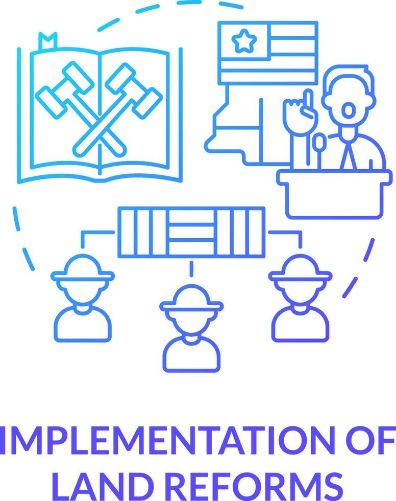 Implementierung von Land Reformen Blau Gradient Konzept Symbol. zunehmend Landwirtschaft Produktivität abstrakt Idee dünn Linie Illustration. isoliert Gliederung Zeichnung vektor