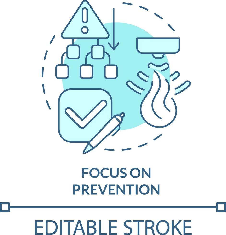Fokus auf Verhütung Türkis Konzept Symbol. Katastrophe Bereitschaft zum Geschäft abstrakt Idee dünn Linie Illustration. isoliert Gliederung Zeichnung. editierbar Schlaganfall vektor