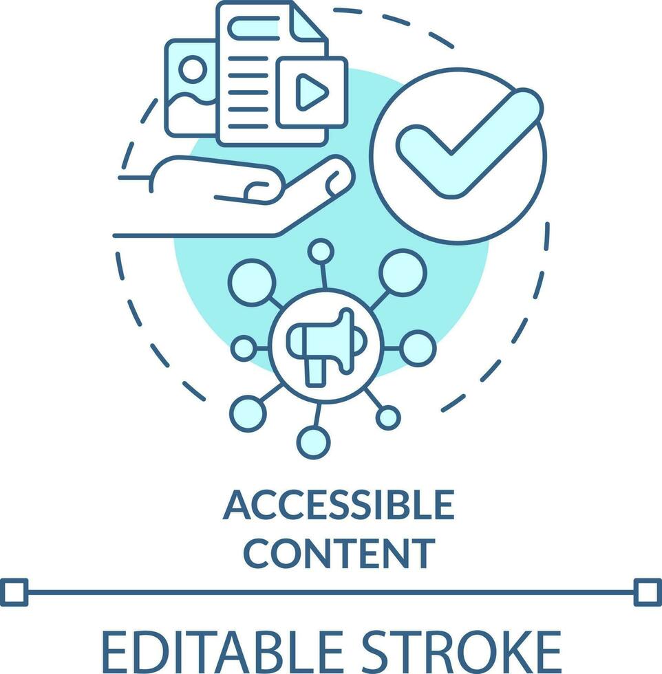 zugänglich Inhalt Türkis Konzept Symbol. mehrere Kanäle. Daten Anforderung abstrakt Idee dünn Linie Illustration. isoliert Gliederung Zeichnung. editierbar Schlaganfall vektor