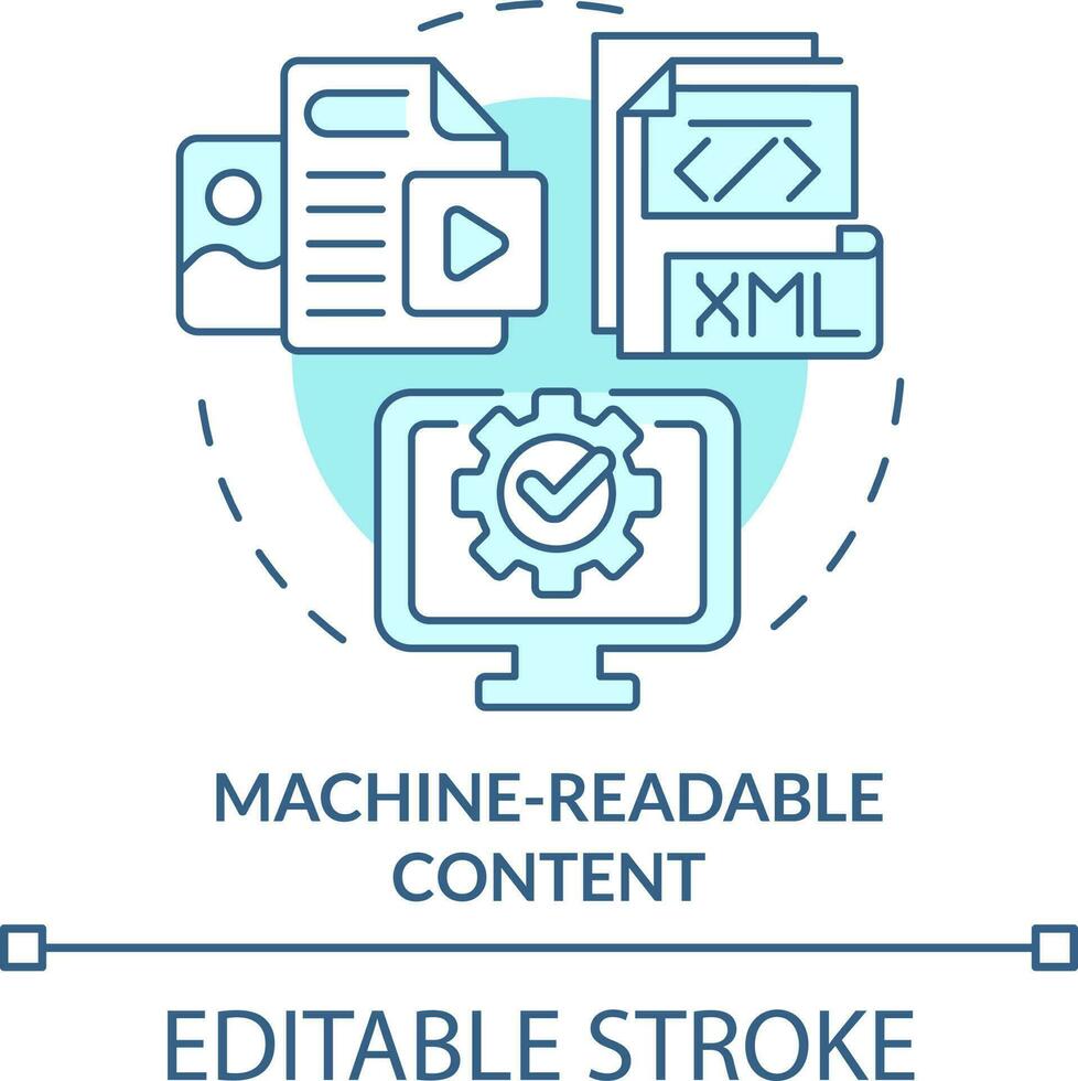 Maschine lesbar Inhalt Türkis Konzept Symbol. Computer wird bearbeitet. Schlüssel Imperativ abstrakt Idee dünn Linie Illustration. isoliert Gliederung Zeichnung. editierbar Schlaganfall vektor