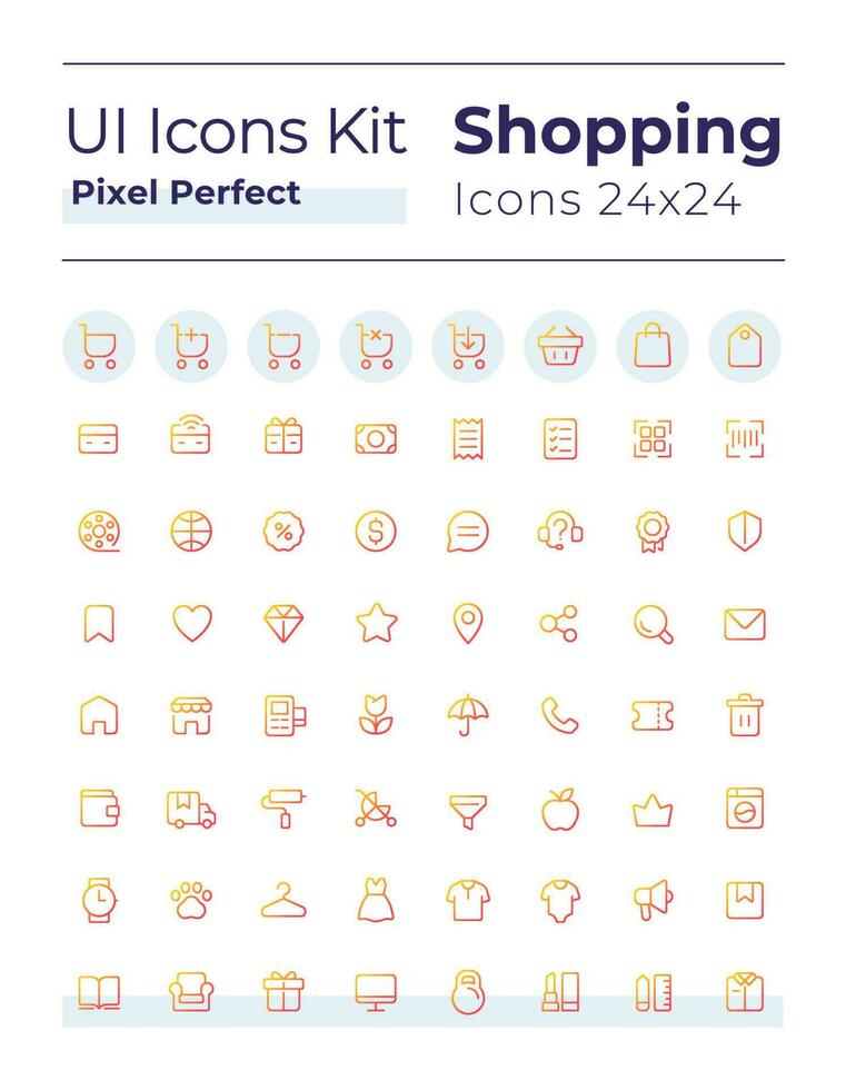 e Handel Pixel perfekt Gradient linear ui Symbole Satz. Verkauf Geschäft. Einkauf Erfahrung. Linie Kontur Benutzer Schnittstelle Symbole. modern Stil Piktogramme. Vektor isoliert Gliederung Abbildungen