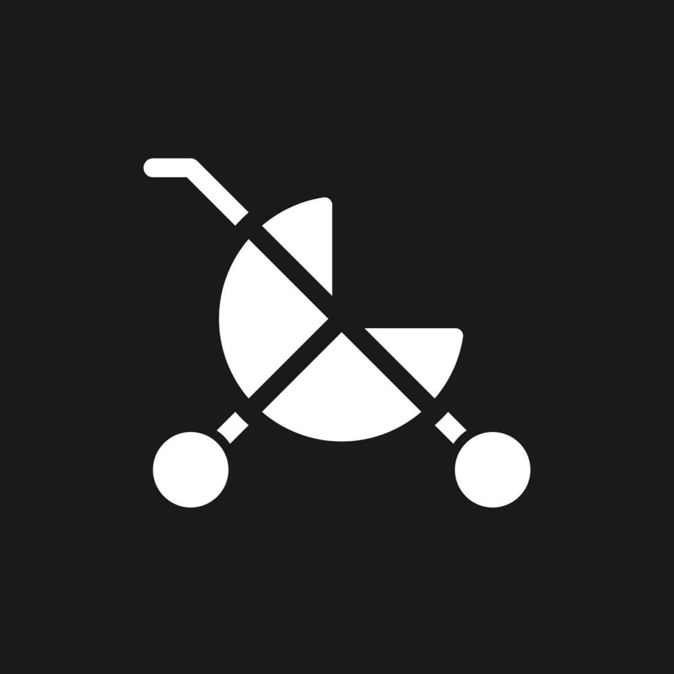 Baby Wagen dunkel Modus Glyphe ui Symbol. Kinder Waren Abteilung. Benutzer Schnittstelle Design. Weiß Silhouette Symbol auf schwarz Raum. solide Piktogramm zum Netz, Handy, Mobiltelefon. Vektor isoliert Illustration