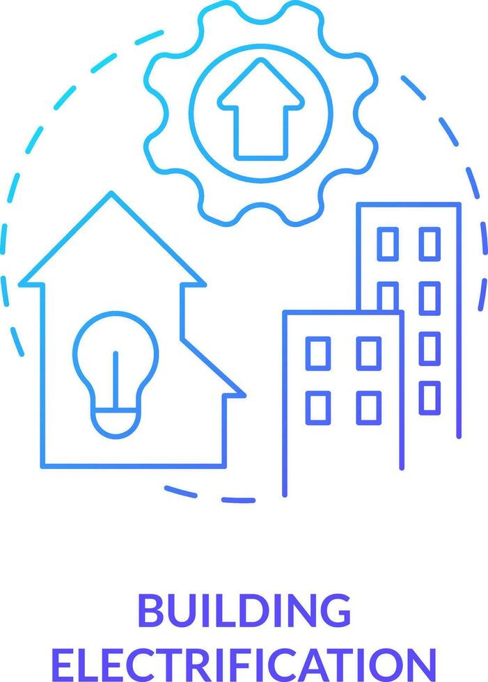 Gebäude Elektrifizierung Blau Gradient Konzept Symbol. Energie Effizienz. Netz Null trainieren abstrakt Idee dünn Linie Illustration. isoliert Gliederung Zeichnung vektor