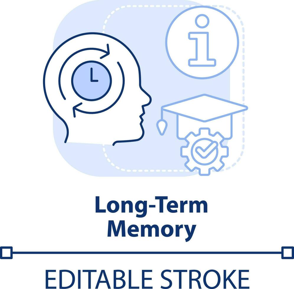 långsiktigt minne ljus blå begrepp ikon. kunskap bibehållande abstrakt aning tunn linje illustration. information lagring. isolerat översikt teckning. redigerbar stroke vektor