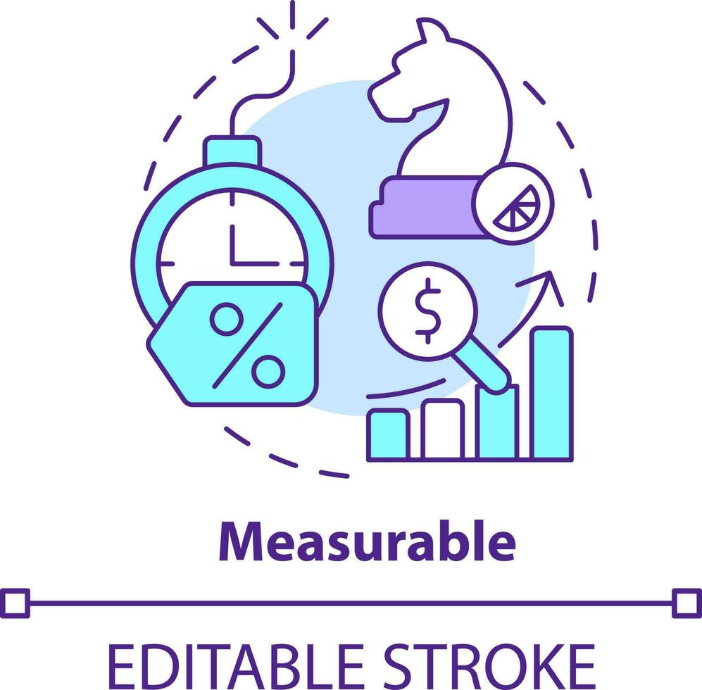 messbar Konzept Symbol. Verfolgung Kampagne Ergebnisse. Vorteil von Direkte Marketing abstrakt Idee dünn Linie Illustration. isoliert Gliederung Zeichnung. editierbar Schlaganfall vektor