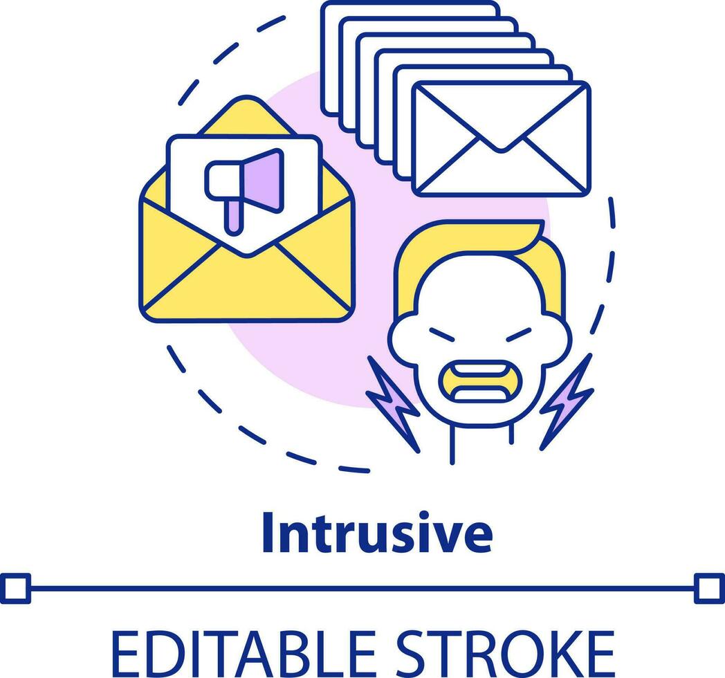 aufdringlich Konzept Symbol. nervig Benachrichtigungen. Herausforderung von Direkte Marketing abstrakt Idee dünn Linie Illustration. isoliert Gliederung Zeichnung. editierbar Schlaganfall vektor
