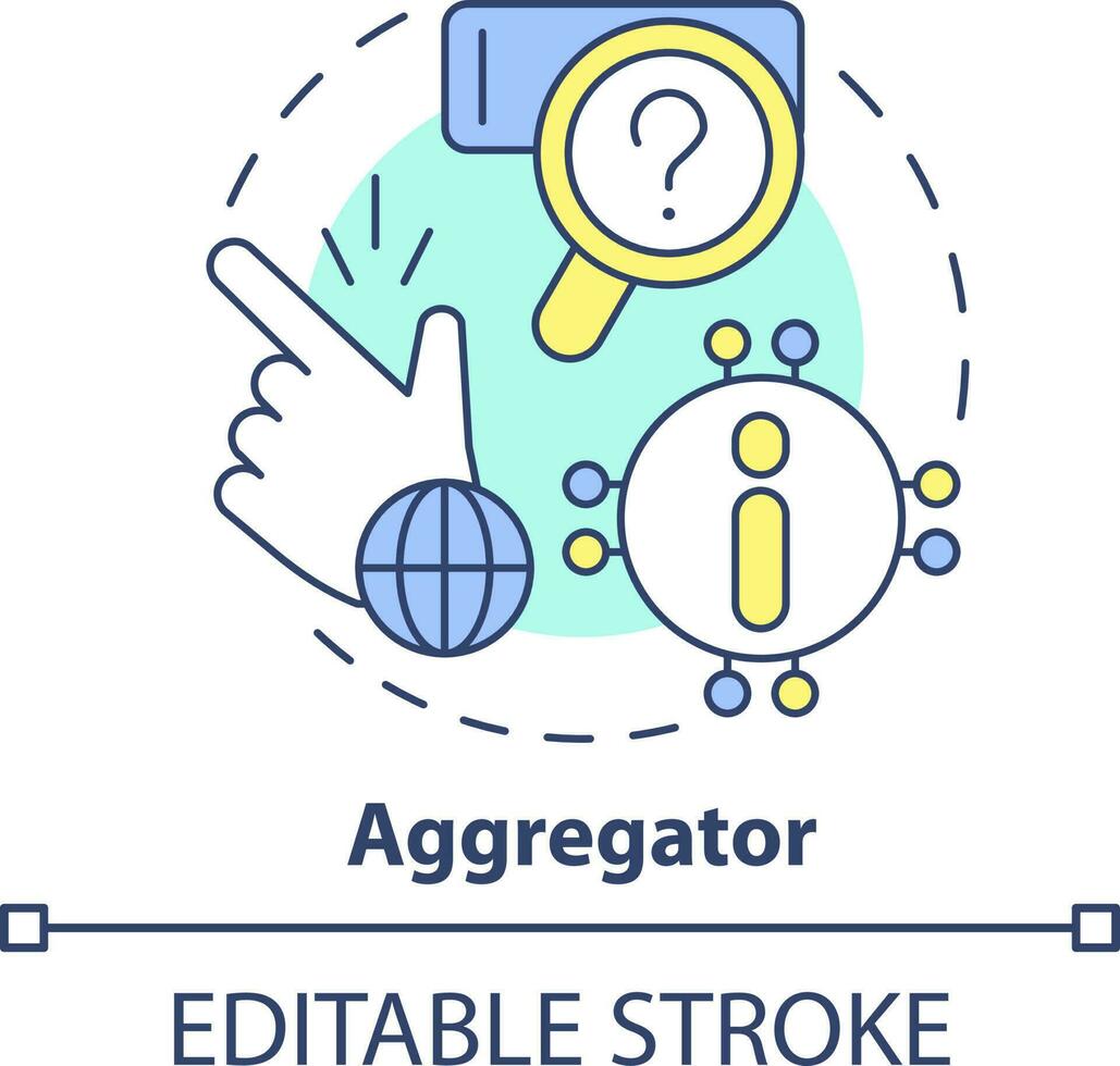 aggregator begrepp ikon. hemsida och Ansökan. framväxande företag trend abstrakt aning tunn linje illustration. isolerat översikt teckning. redigerbar stroke vektor