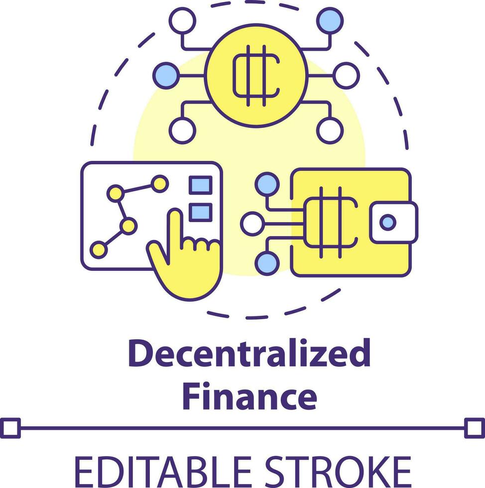 decentraliserad finansiera begrepp ikon. kryptovaluta. förstådd företag trend abstrakt aning tunn linje illustration. isolerat översikt teckning. redigerbar stroke vektor