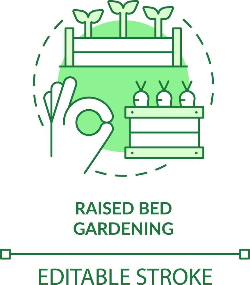 angehoben Bett Gartenarbeit Grün Konzept Symbol. freistehend Konstruktion. Gartenarbeit Methode abstrakt Idee dünn Linie Illustration. isoliert Gliederung Zeichnung. editierbar Schlaganfall vektor