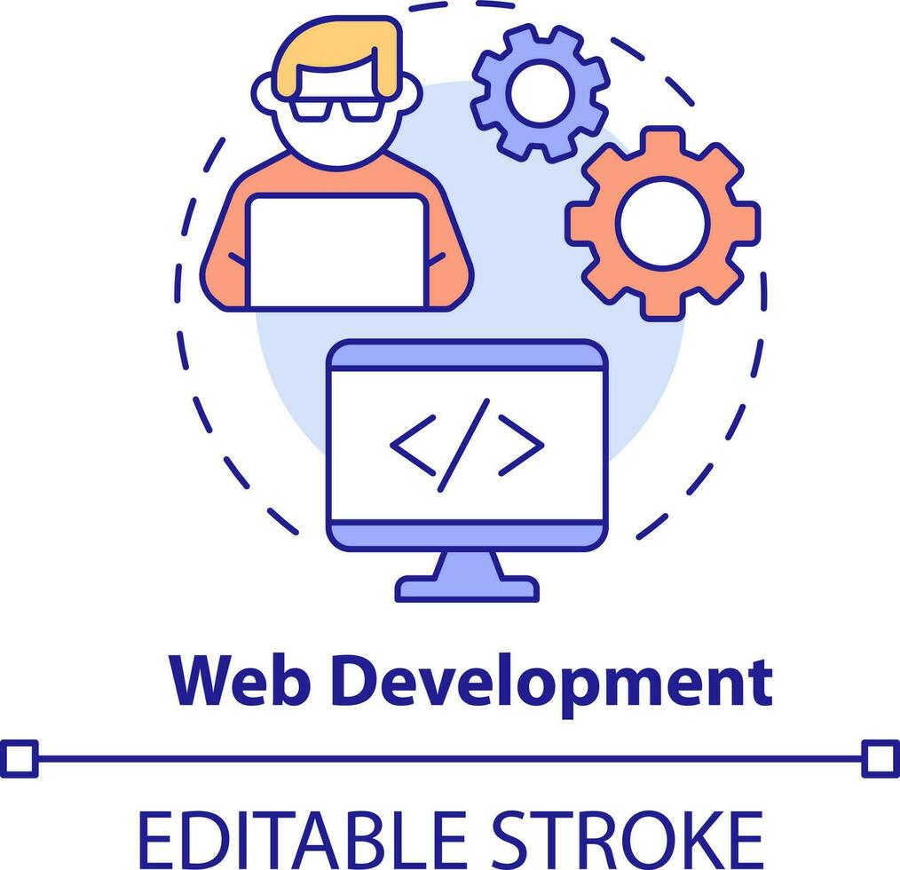 webb utveckling begrepp ikon. intressant skicklighet till lära sig abstrakt aning tunn linje illustration. dator programmering. isolerat översikt teckning. redigerbar stroke vektor