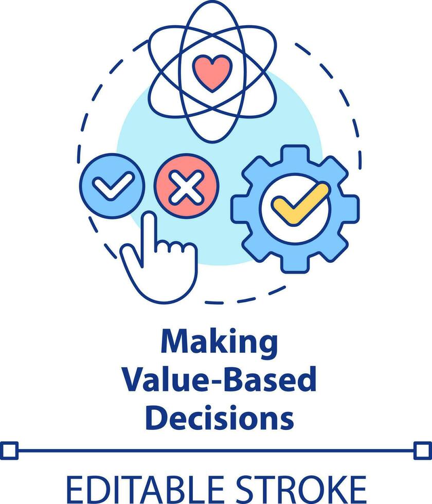 Herstellung wertbasiert Entscheidungen Konzept Symbol. Selbstverwaltung Fertigkeit abstrakt Idee dünn Linie Illustration. Selbstaktualisierung. isoliert Gliederung Zeichnung. editierbar Schlaganfall vektor