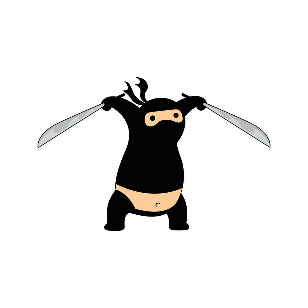 fett ninja föra svärd tecknad serie. vektor ikon illustration, isolerat på vit bakgrund