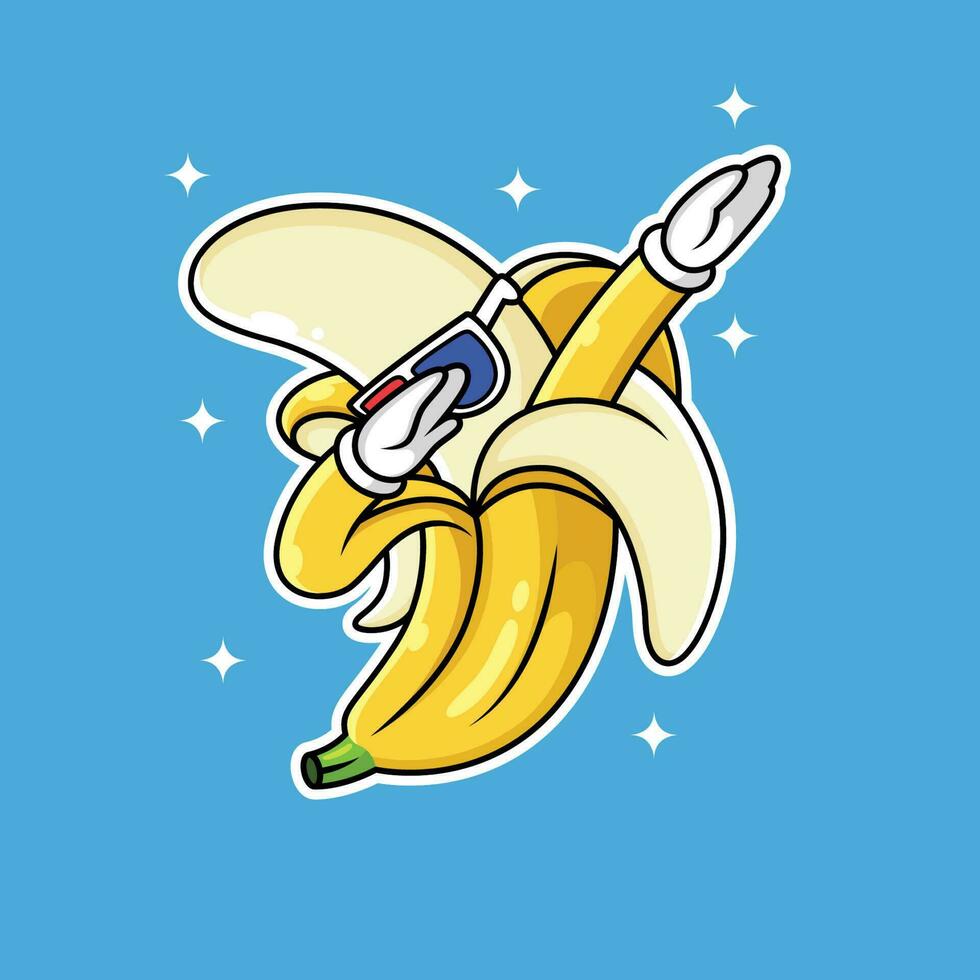 Dub Banane Karikatur mit cool Pose und Brille im Blau Hintergrund vektor