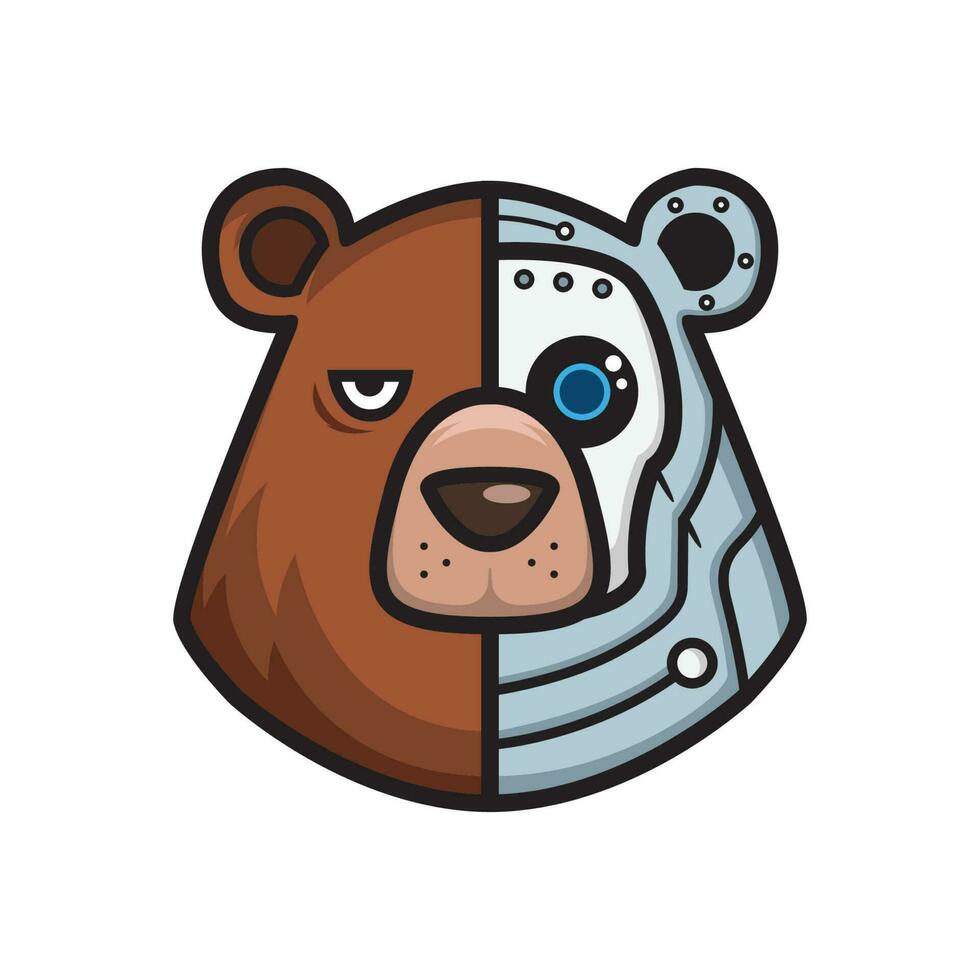 grizzly Björn huvud med järn ansikte. djur- vektor ikon illustration, isolerat på vit bakgrund