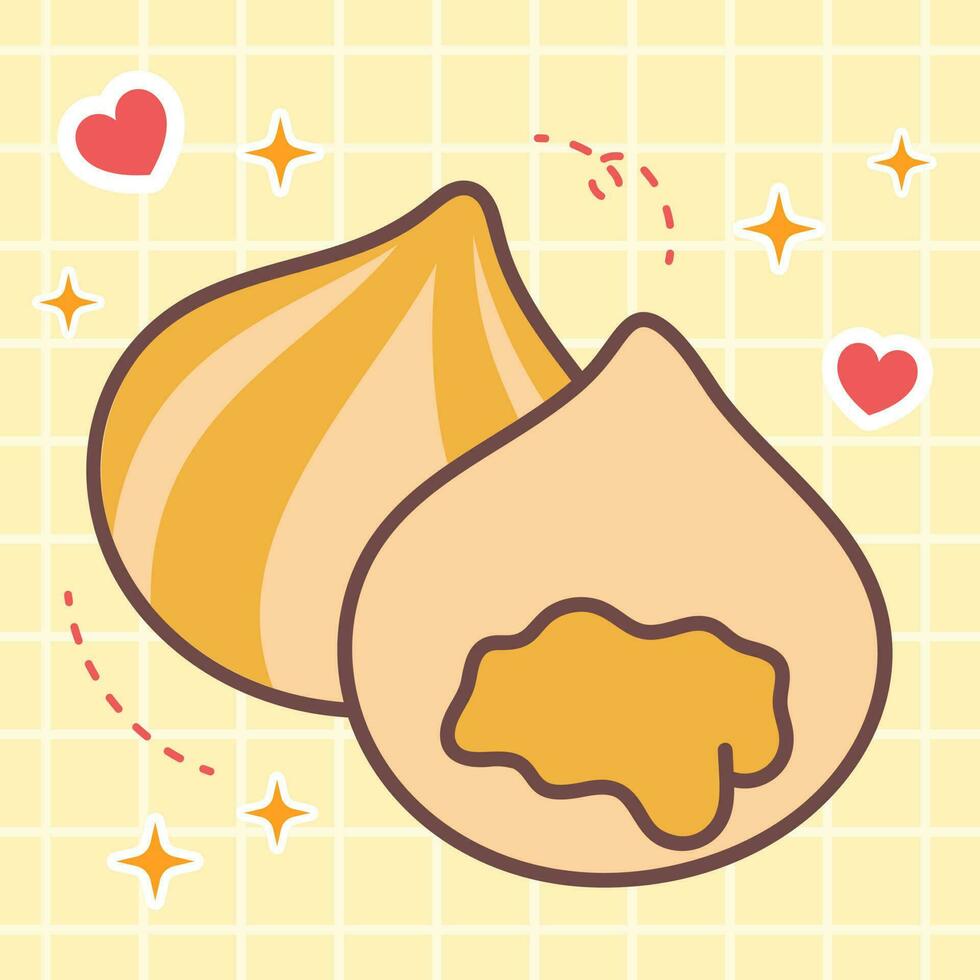 kawaii Essen von Käse Knödel. Vektor Hand gezeichnet süß Karikatur Charakter Illustration Logo Symbol. Japan Anime, Manga Stil Konzept Design