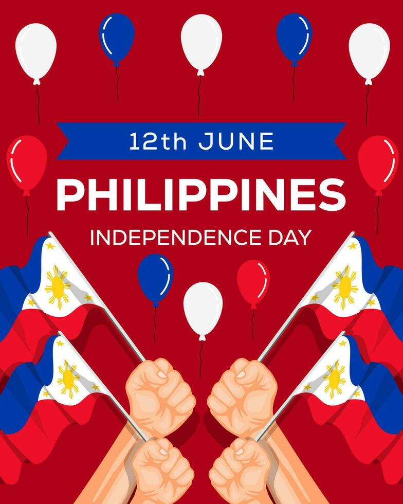 filippinerna oberoende dag illustration med händer innehav filippinerna flaggor vektor