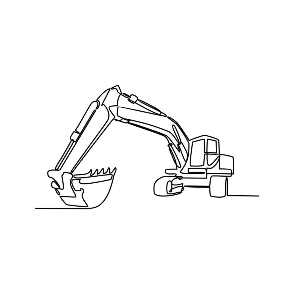 ett kontinuerlig linje teckning av grävmaskin i de webbplats projekt . konstruktion projekt design begrepp med enkel linjär stil. konstruktion projekt vektor design illustration begrepp.