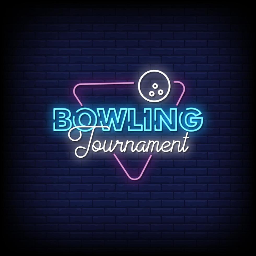 bowling turnering logotyp neon skyltar stil text vektor