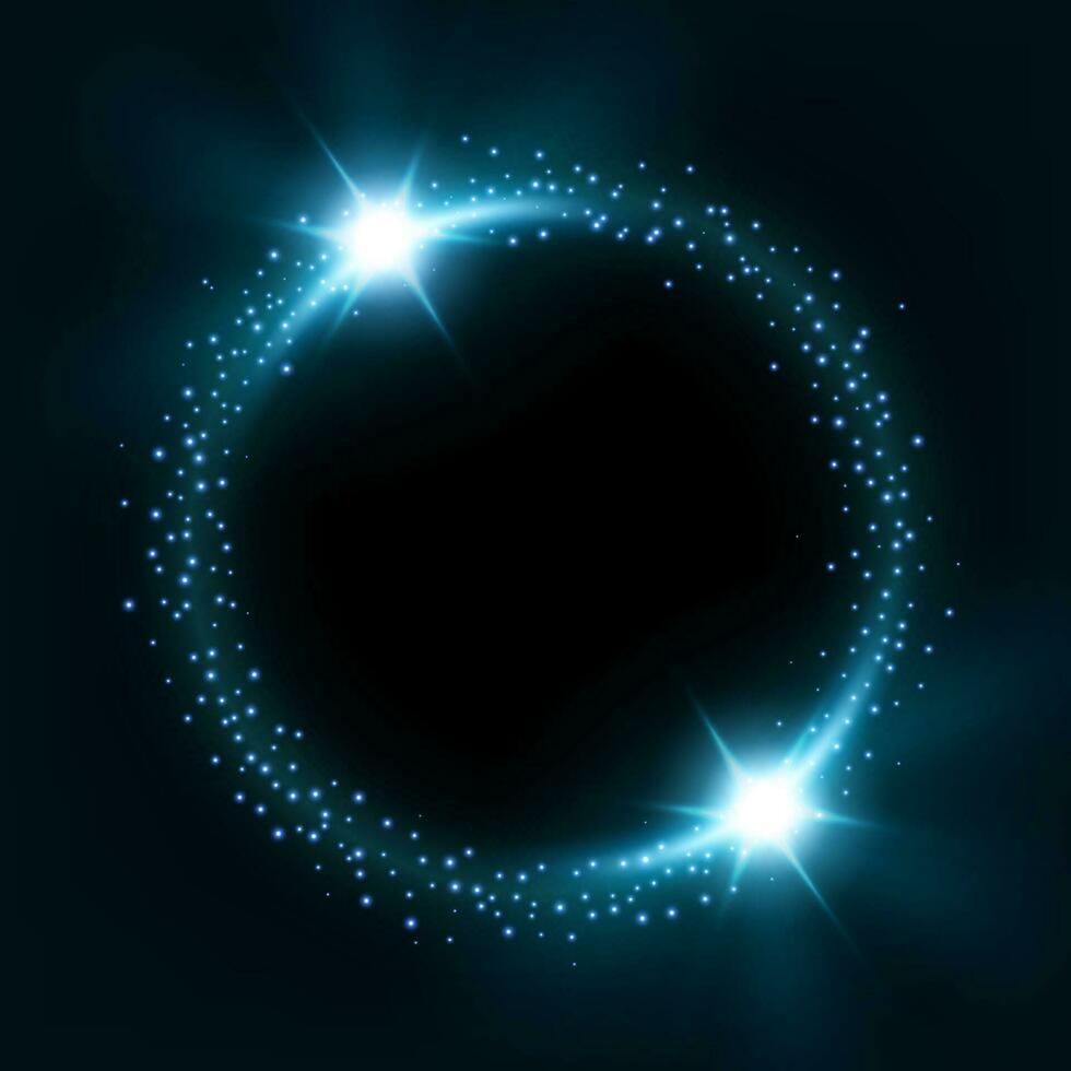 runda blå skinande ram med ljus spricker, vektor illustration