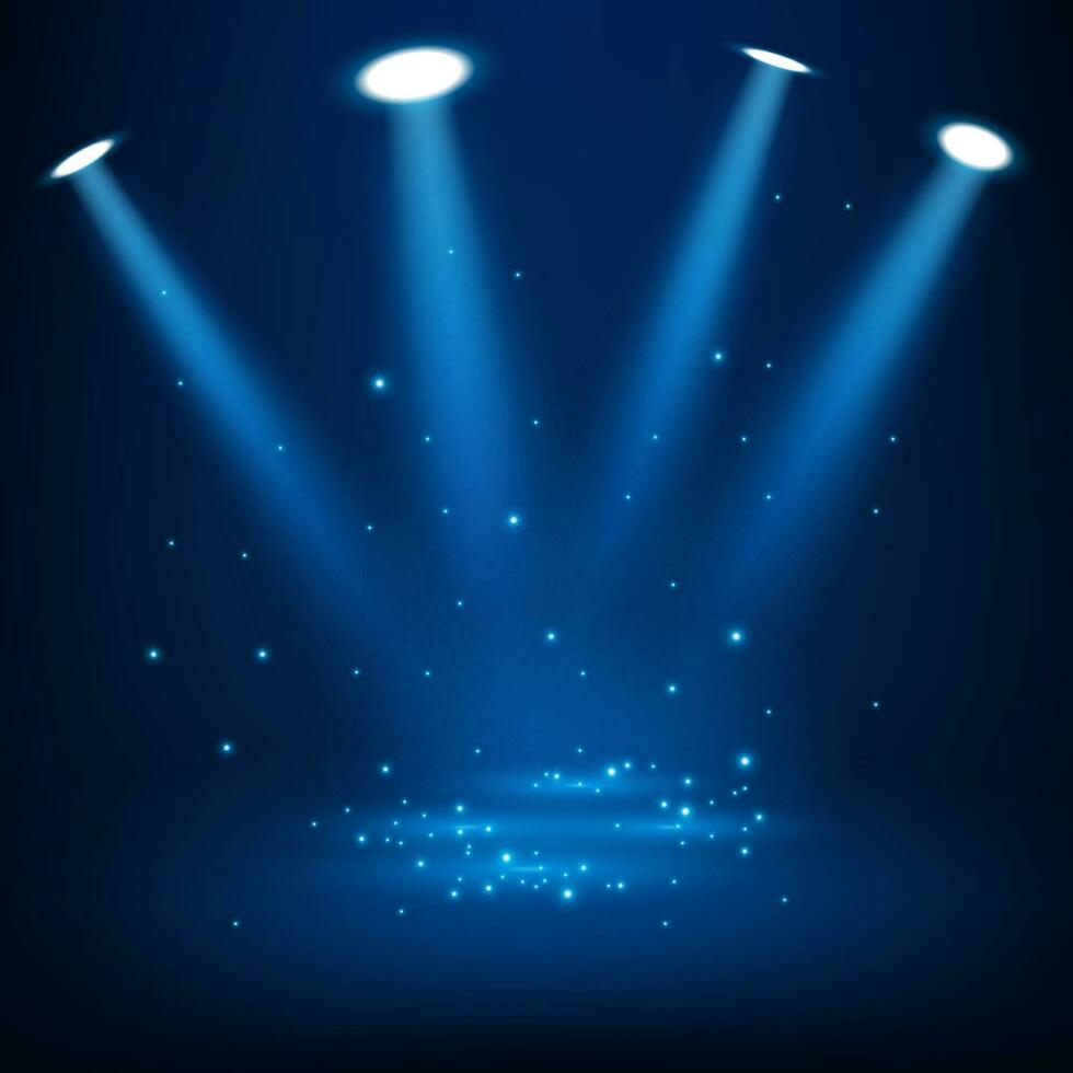 blå spotlights lysande med gnistrar, vektor illustration