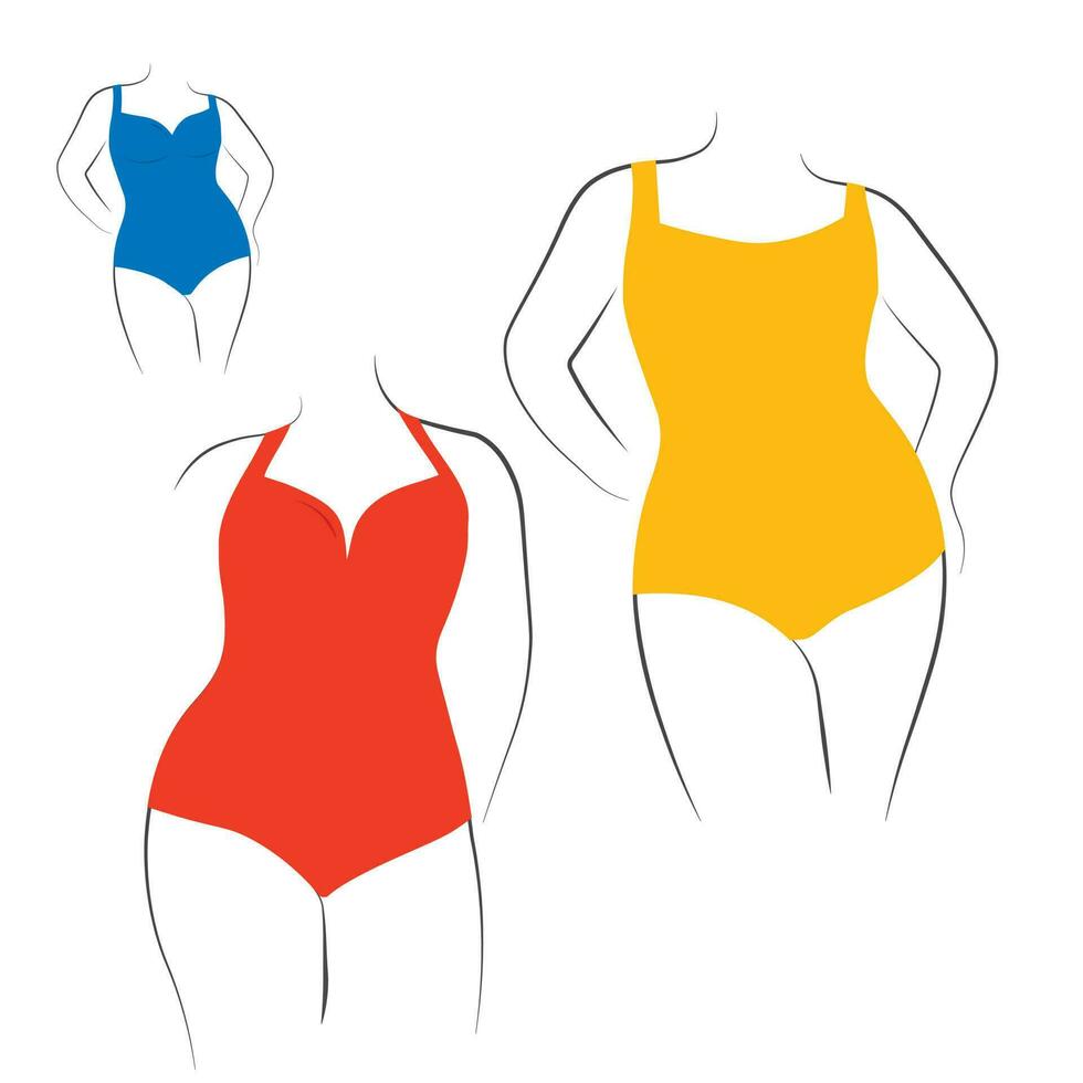 plus storlek badning kostym för fattande de där kurvor. badning kostym vektor stock illustration. underkläder och bikini underkläder klotter element, strand skönhet bysthållare.