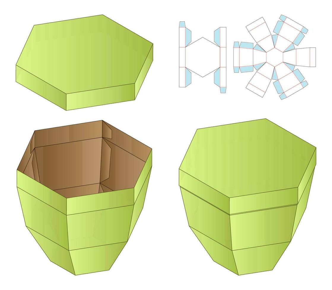 Box Verpackung gestanzte Vorlage Design. 3D-Modell vektor