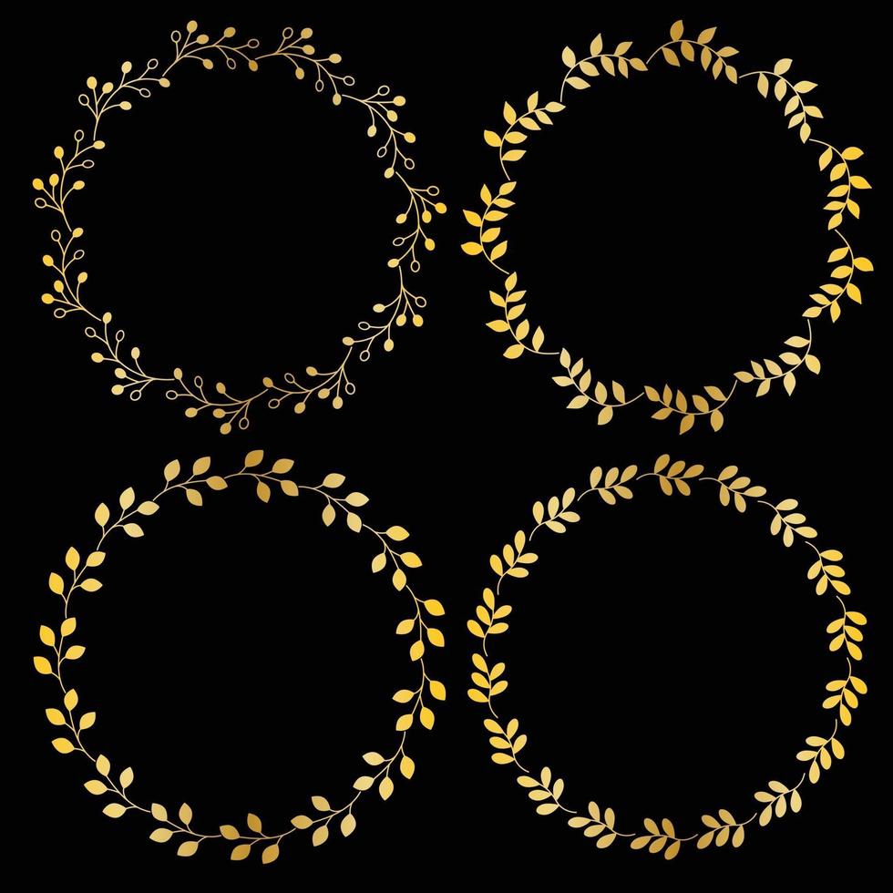 metalliska guld cirkulära ramar med bladmönster vektor