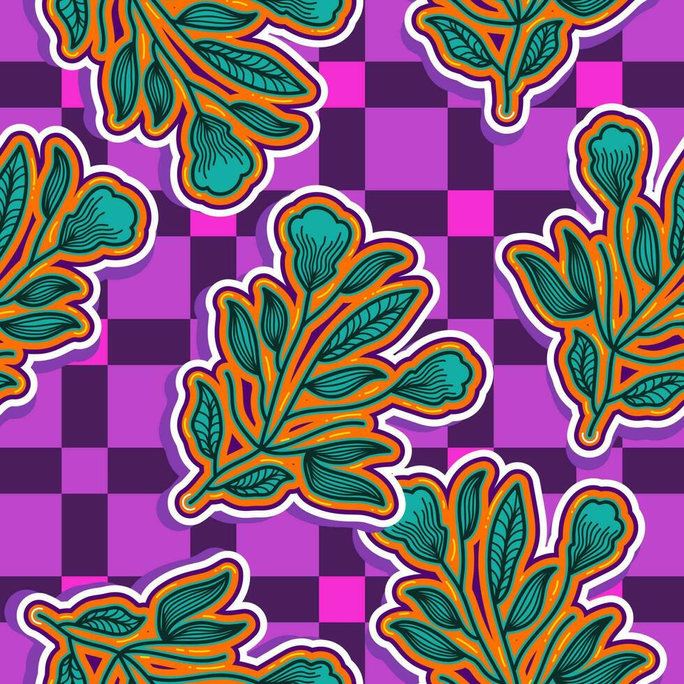 sömlös blommig mönster i retro 90s stil. söt botanisk samtida mönster. trendig och häftig grafik för mode, tapet, omslag papper, bakgrund, skriva ut, tyg, textil- och kläder vektor