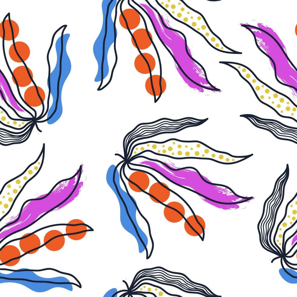 sömlös blommig mönster i retro 90s stil. söt botanisk samtida mönster. trendig och årgång grafik för mode, tapet, omslag papper, bakgrund, skriva ut, tyg, textil- och kläder vektor