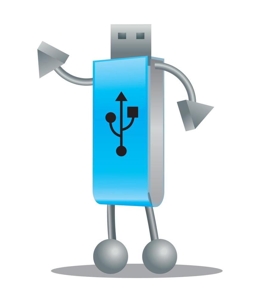 Cartoon USB-Roboter Charakter mit Händen und Beinen vektor