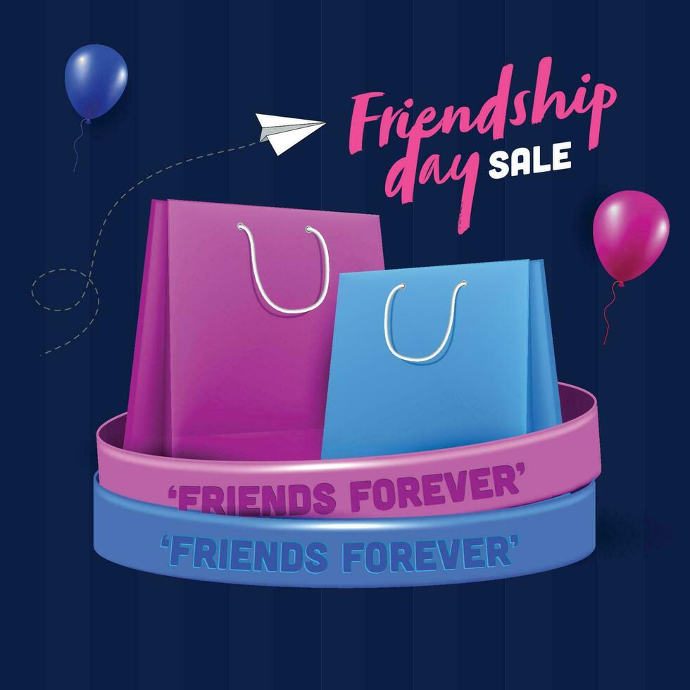 glücklich Freundschaft Tag Verkauf - - Einkaufen Taschen im Freundschaft Band vektor