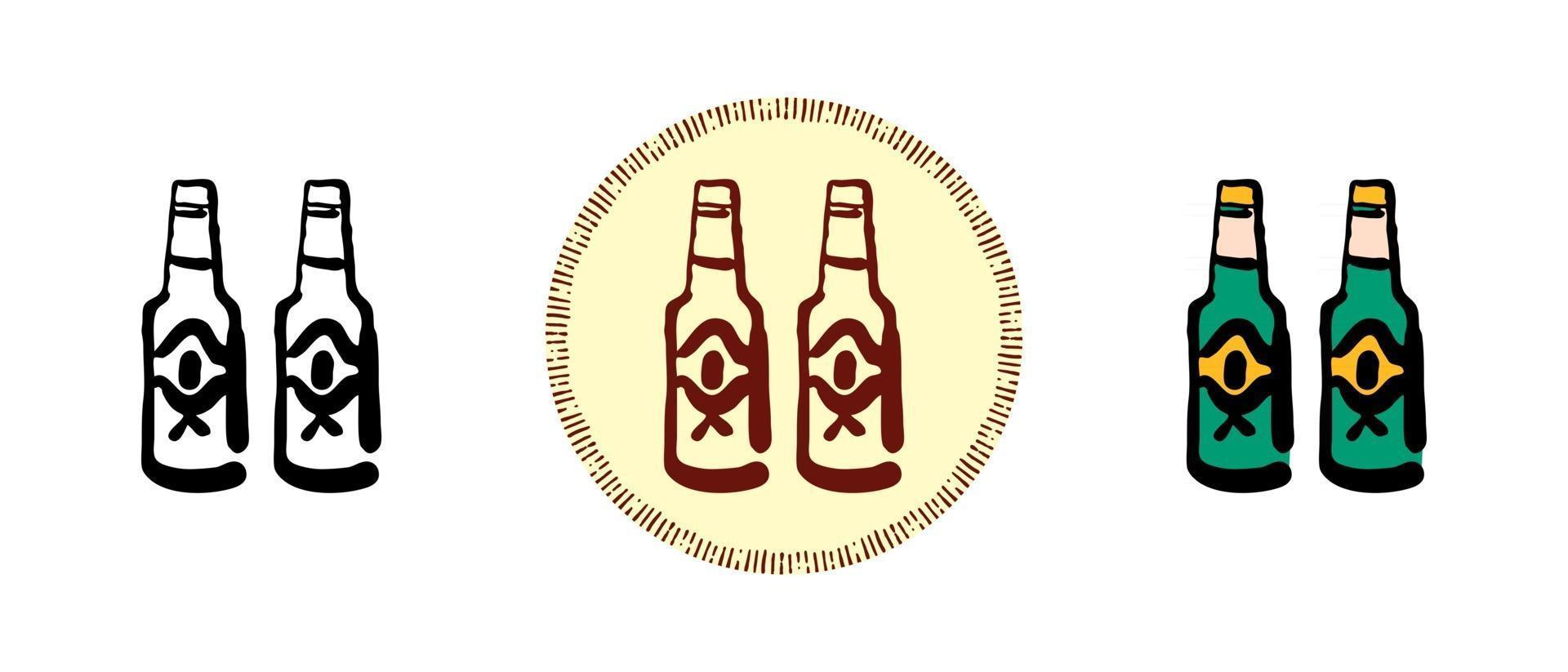 Kontur und Farbe sowie Retro-Bierflaschensymbole vektor