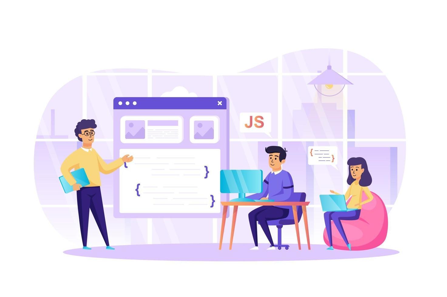 utveckla programmeringsprogramvara på kontoret koncept vektorillustration av människor karaktärer i platt design vektor