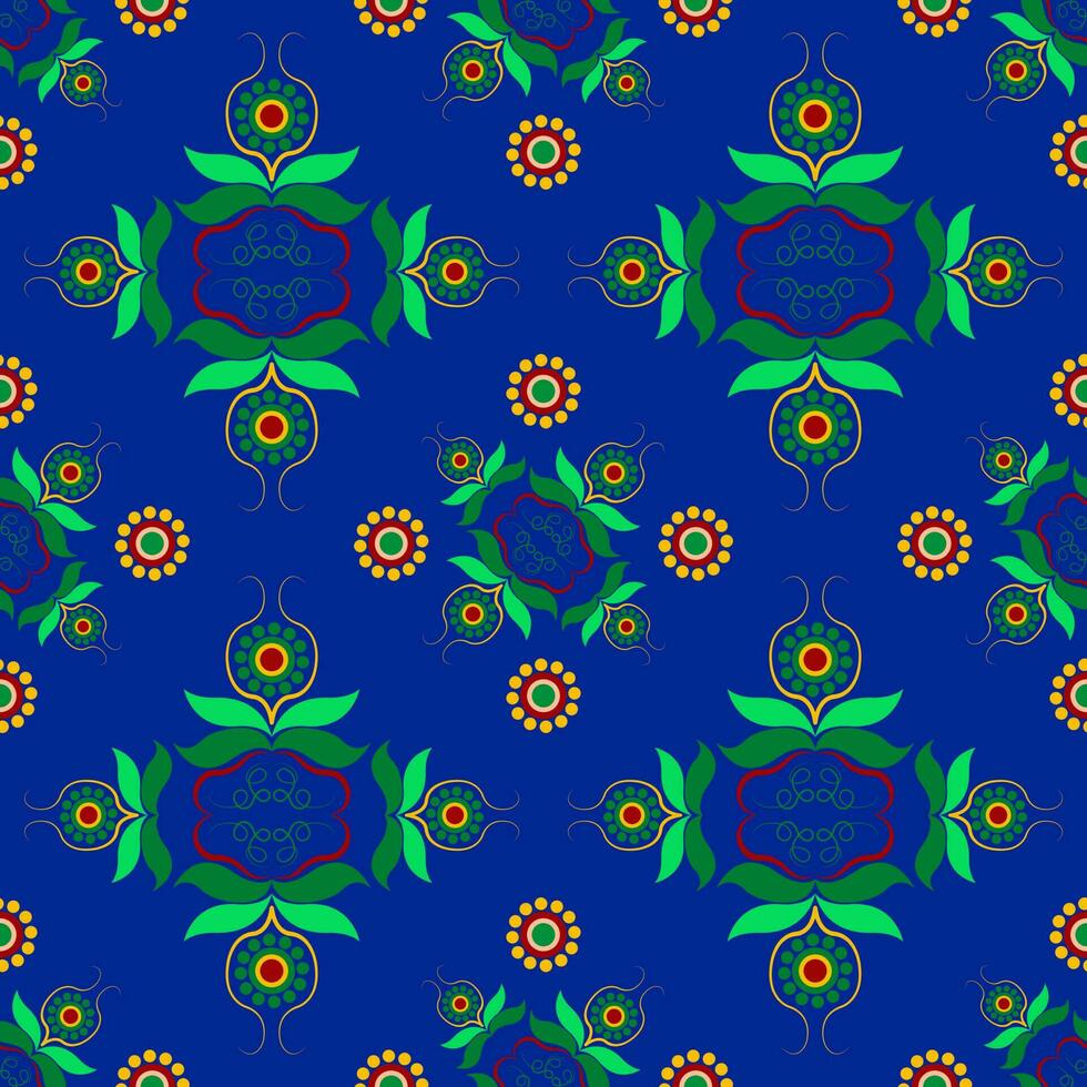 etnisk folk geometrisk sömlös mönster i grön och blå blomma vektor