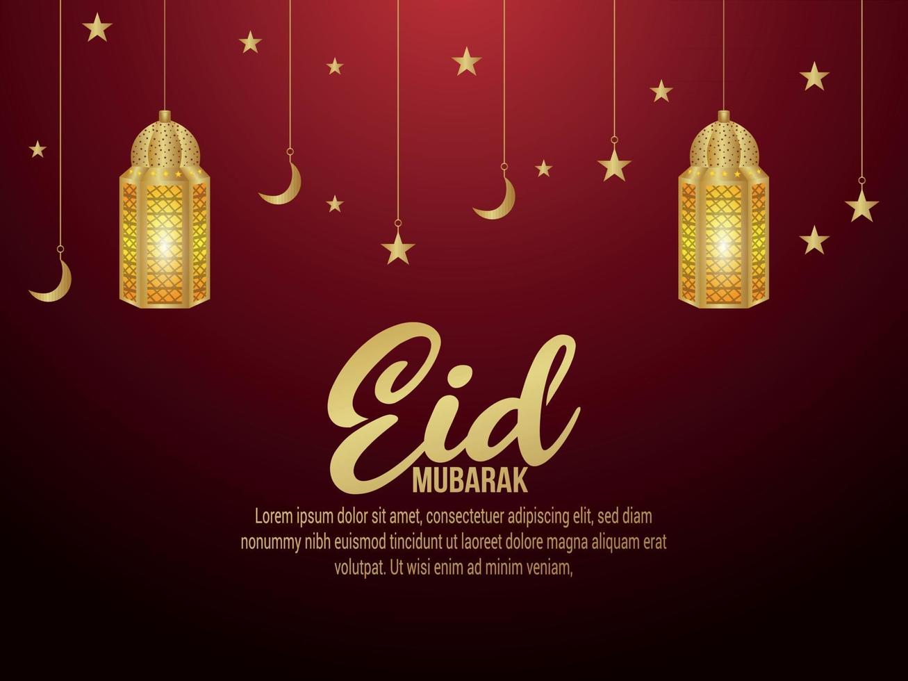 Eid Mubarak islamisches Festival Grußkarte mit goldener Laterne vektor