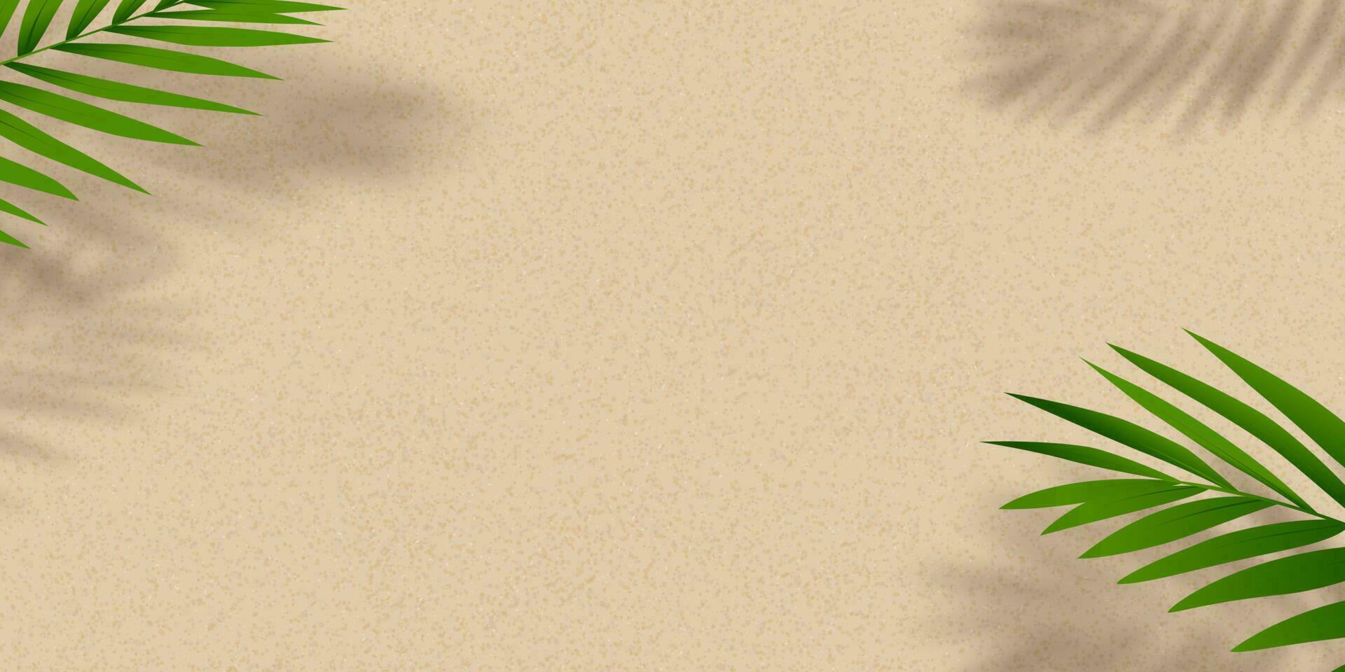 Sandbeschaffenheitshintergrund mit Palmblattschattenbild, Kokosnussblattschatten auf braunem sandigem Strand, Vektordraufsichtsandoberfläche, Hintergrundhintergrund breiter Horizont Wüstendüne für Sommerproduktpräsentation vektor