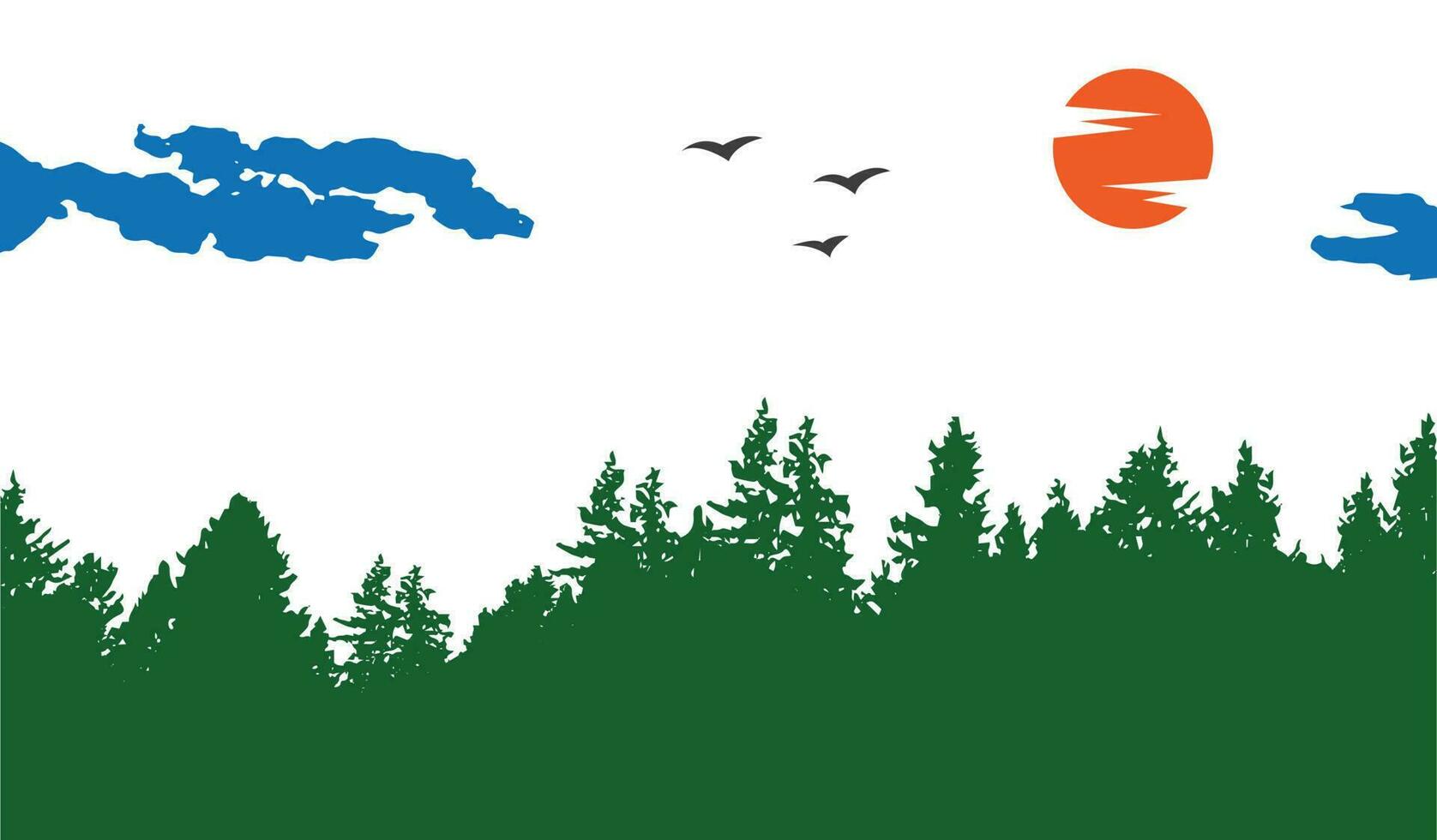 skog landskap silhuett. natur silhuett ClipArt med moln och Sol i de himmel. vektor