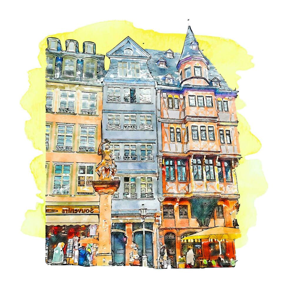 Frankfurt altstadt Deutschland Aquarell Hand gezeichnet Illustration isoliert auf Weiß Hintergrund vektor