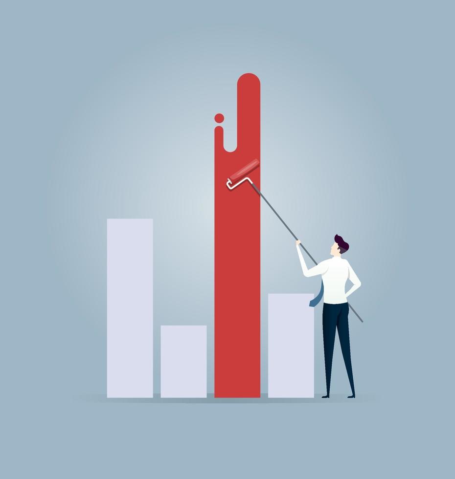 Geschäftsmann Malerei Diagramm. Geschäftsplanungsstrategie des Wachstums- und Gewinnkonzeptvektors vektor