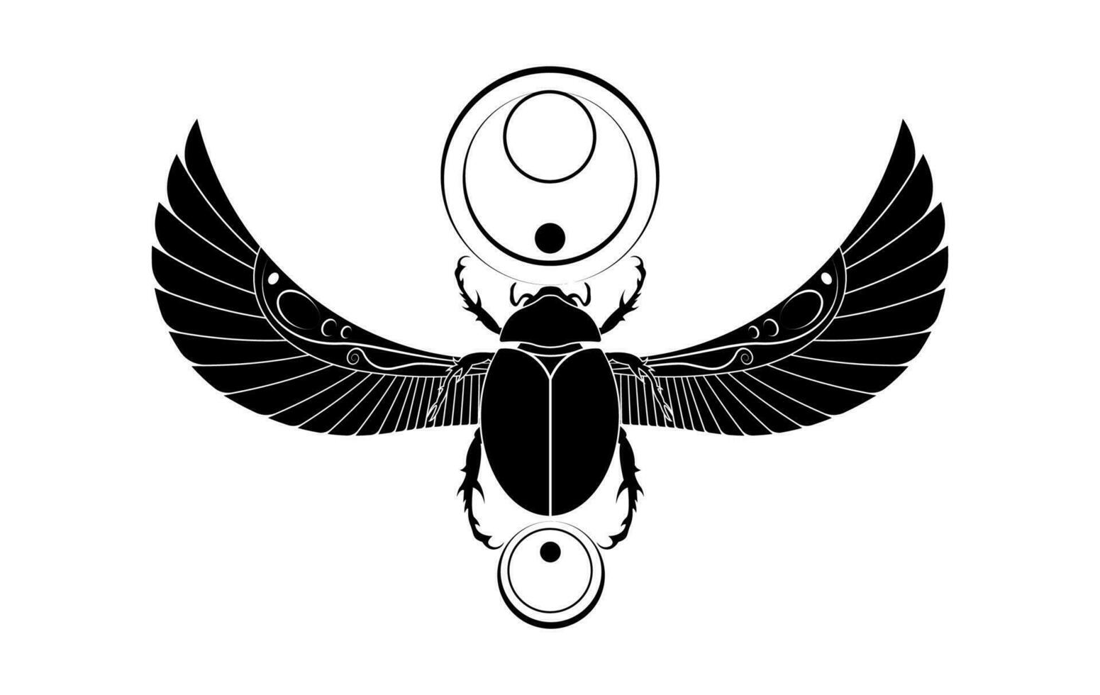 egyptisk helig scarab vägg konst design. skalbagge med vingar. vektor illustration svart logotyp, personifierande de Gud khepri. symbol av de gammal egyptier. till vara färgad isolerat på vit bakgrund