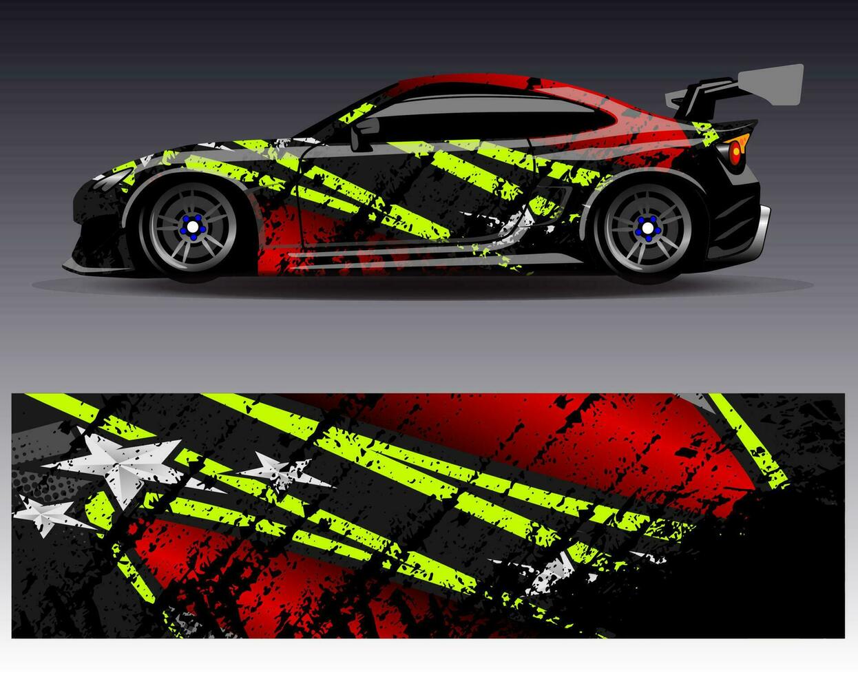 Auto-Wrap-Design-Vektor. grafische abstrakte Streifen-Rennhintergrund-Kit-Designs für Wrap-Fahrzeug-Rennwagen-Rallye-Abenteuer und Lackierungen vektor