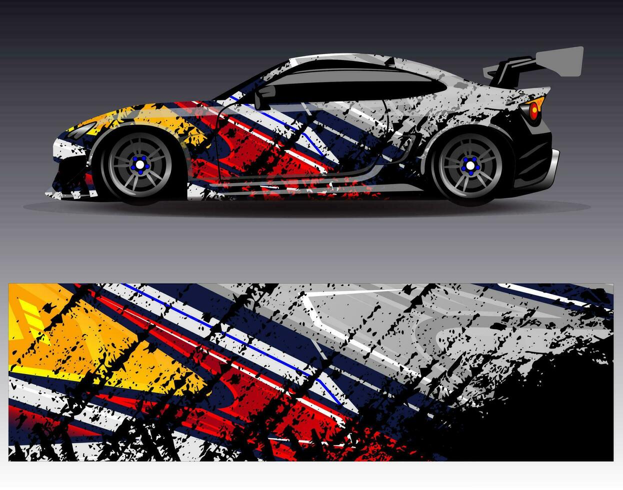 Auto-Wrap-Design-Vektor. grafische abstrakte Streifen-Rennhintergrund-Kit-Designs für Wrap-Fahrzeug-Rennwagen-Rallye-Abenteuer und Lackierungen vektor