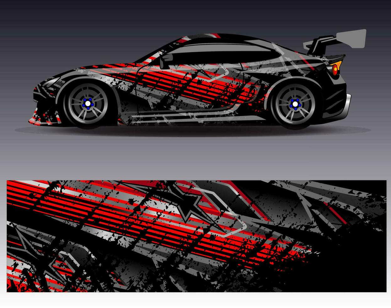 Auto-Wrap-Design-Vektor. grafische abstrakte Streifen-Rennhintergrund-Kit-Designs für Wrap-Fahrzeug-Rennwagen-Rallye-Abenteuer und Lackierungen vektor