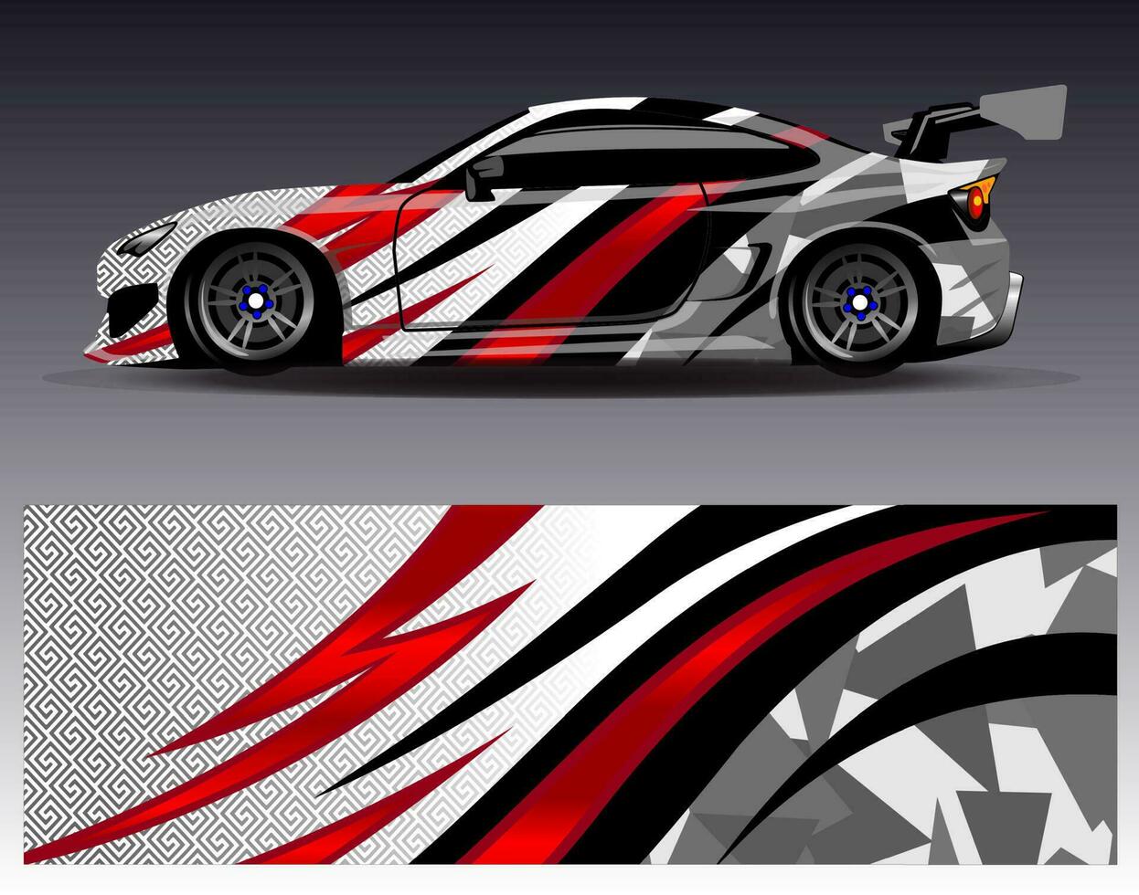 Auto-Wrap-Design-Vektor. grafische abstrakte Streifen-Rennhintergrund-Kit-Designs für Wrap-Fahrzeug-Rennwagen-Rallye-Abenteuer und Lackierungen vektor